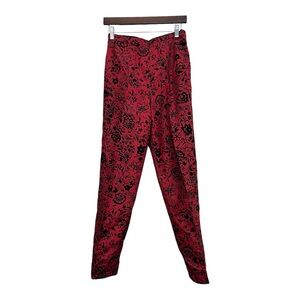 Vtg Y2K Red Black Velvet Burnout Floral Silk‎ Pants Sz 4 Whimsigoth Dark Romance